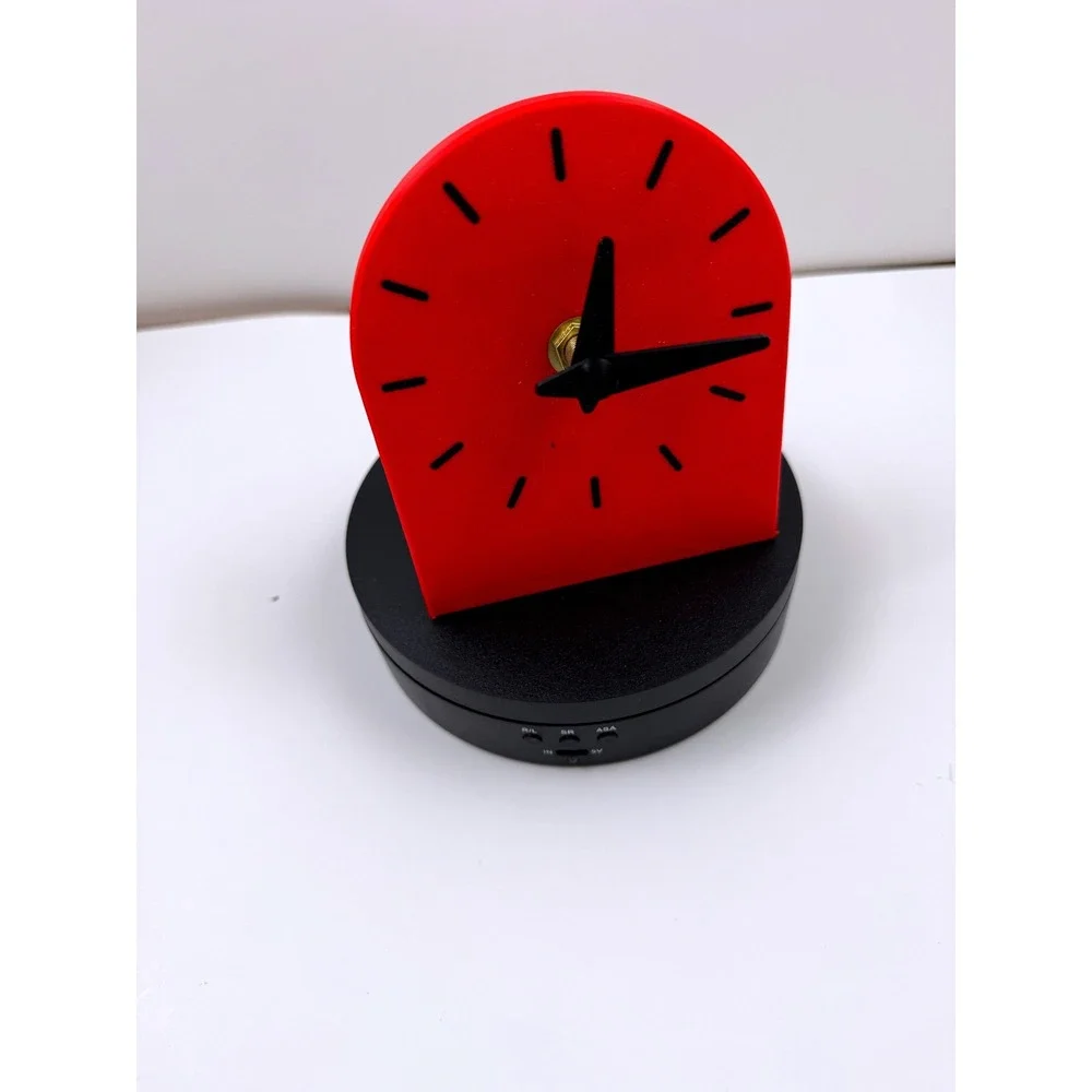 3D Printed Desk Clock Red Minimalist Quartz Silent Non Ticking Tabletop